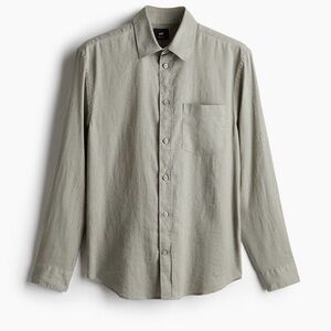 H&M Button Up 100% Linen Shirt Long Sleeve Men’s Small Light Olive